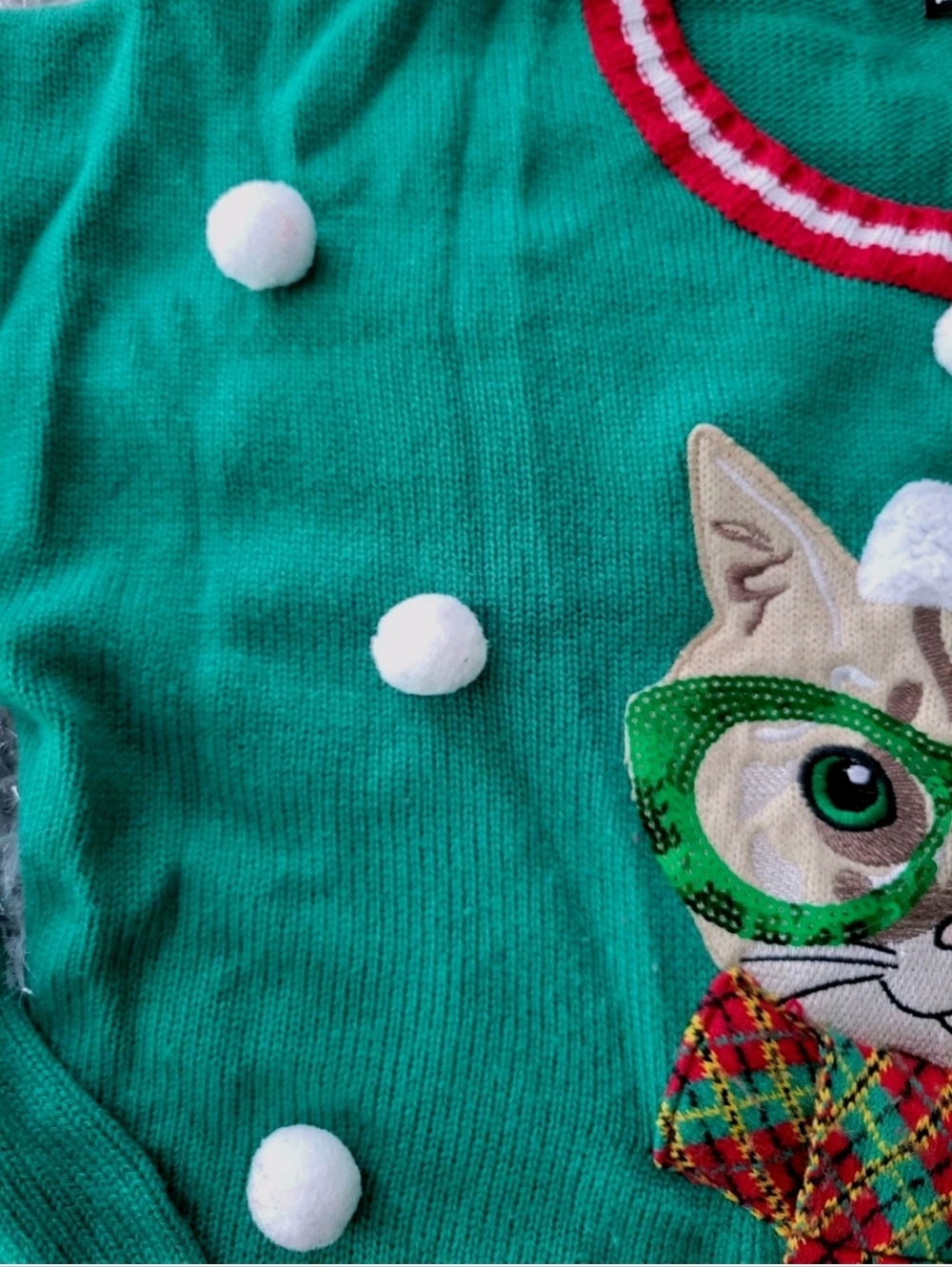 United States Sweaters Sophisticated Kitty Cat Ugly Christmas Meowy Sequins XL - Picture 8 of 10